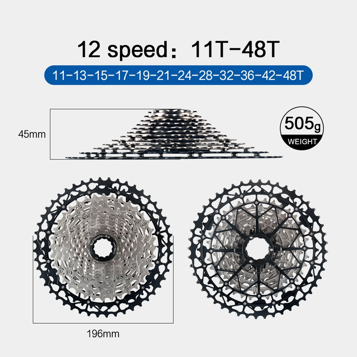 Sunshine Mountainbike 12S Kassette MTB 40T 42T 45T 46T 48T 50T 52T 12V K7 Off Road Fahrrad Kettenrad 12 Geschwindigkeit für Shimano M6100 – Detail 23