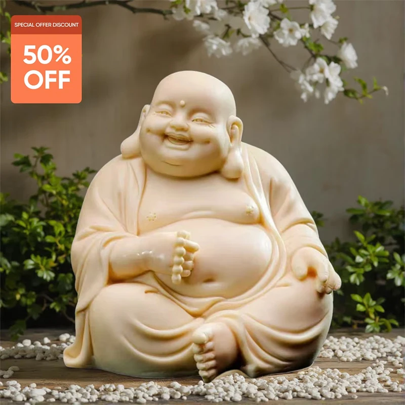 

Big belly Maitreya Buddha Statue Imitation ivory God of Wealth Home Living Room Office Wealth Luck Feng Shui Decor