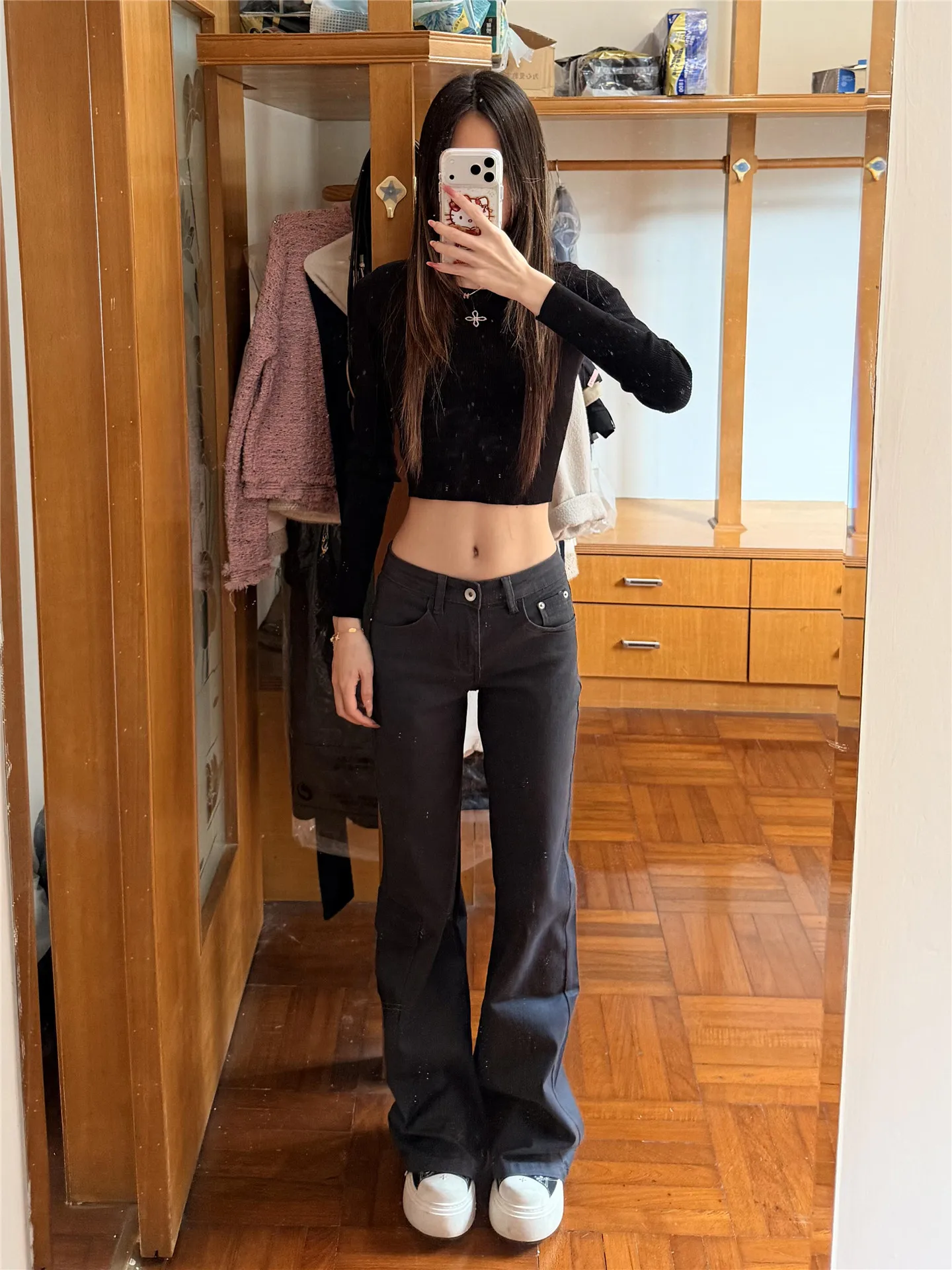 

Tall Women's Retro Smoke Grey Hot Girl Workwear Jeans Spring Slimming Long Leggings Multiple Pockets Floor-Length Pants