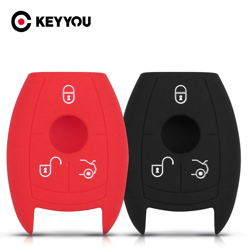 Протектор KEYYOU для Mercedes Benz W203 W211 CLK C180 E200 AMG C E S C, черный, красный, 3 кнопки, силиконовый чехол для автомобильного ключа