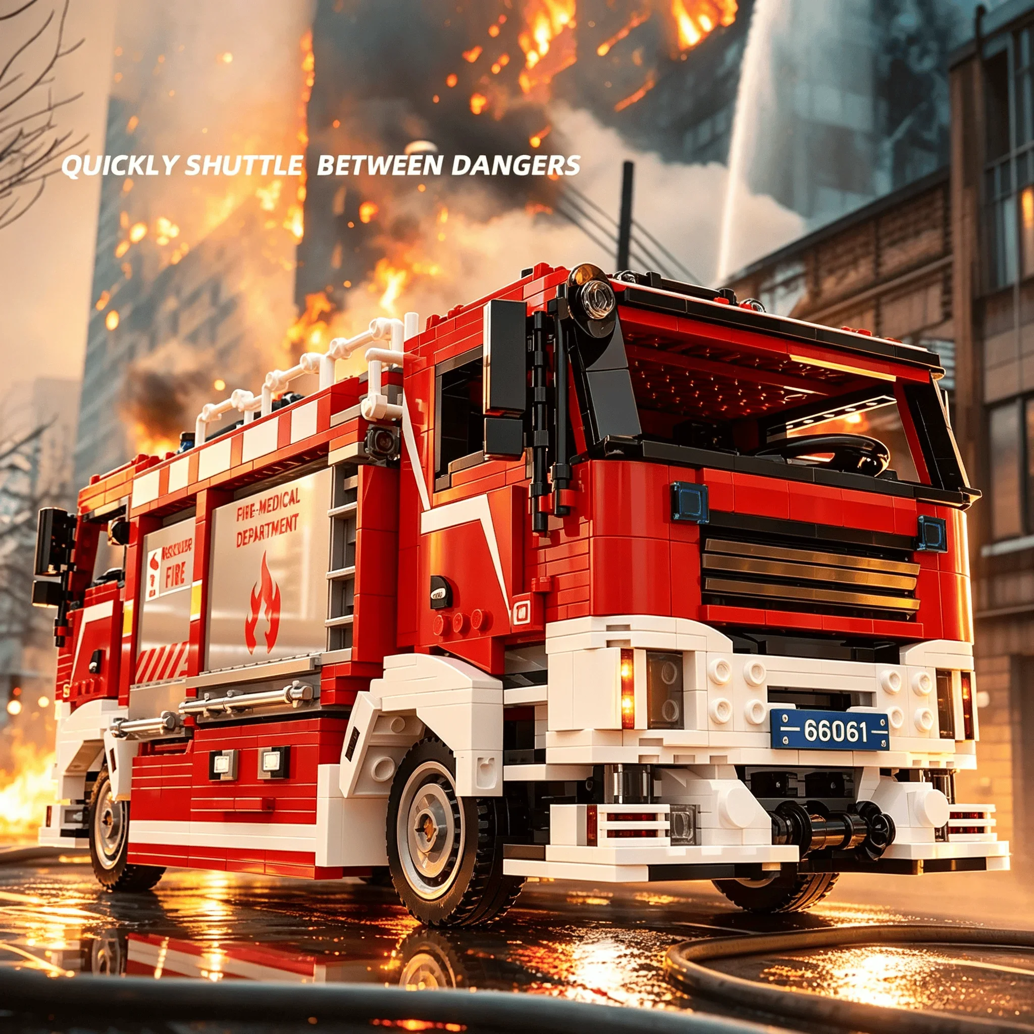 Double-Headed Fire Rescue Car 2712PCS Building Blocks Technical City Fighting Truck Assembly Model Kit Education Toys Boys Gift