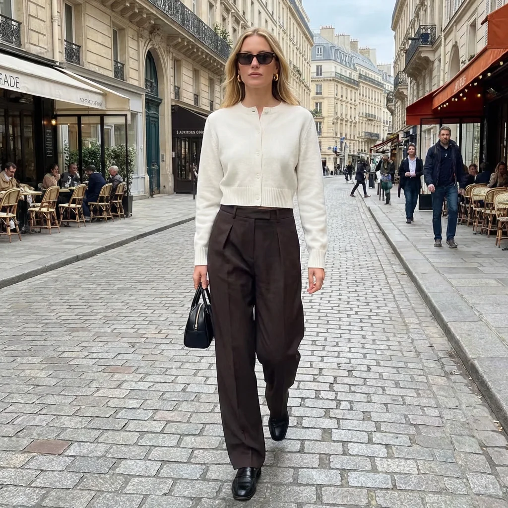Cárdigan Abierto de Merino Casual y Moderno para Mujer, Pantalones de Pierna Recta de Cintura Alta, Ropa Elegante para Dama, ...
