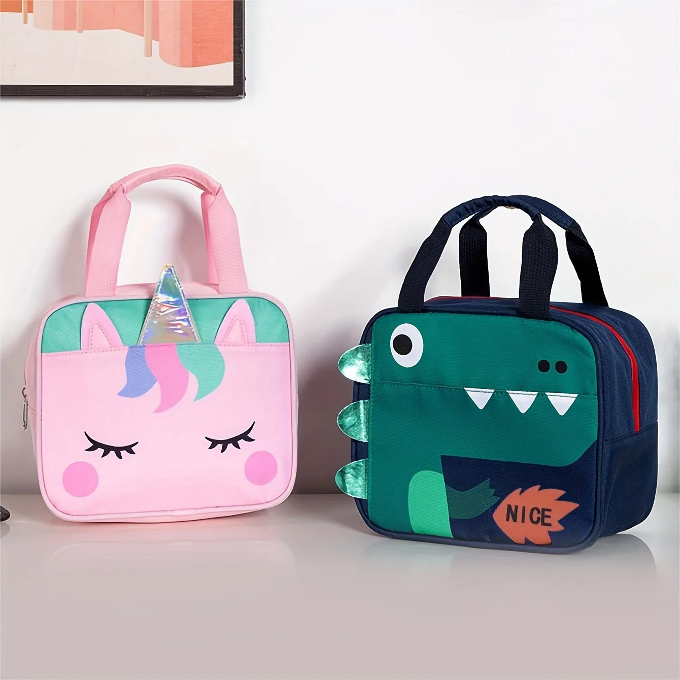 Children's cartoon unicorn lunch box bag, cute dinosaur carrying Oxford cloth insulation bag