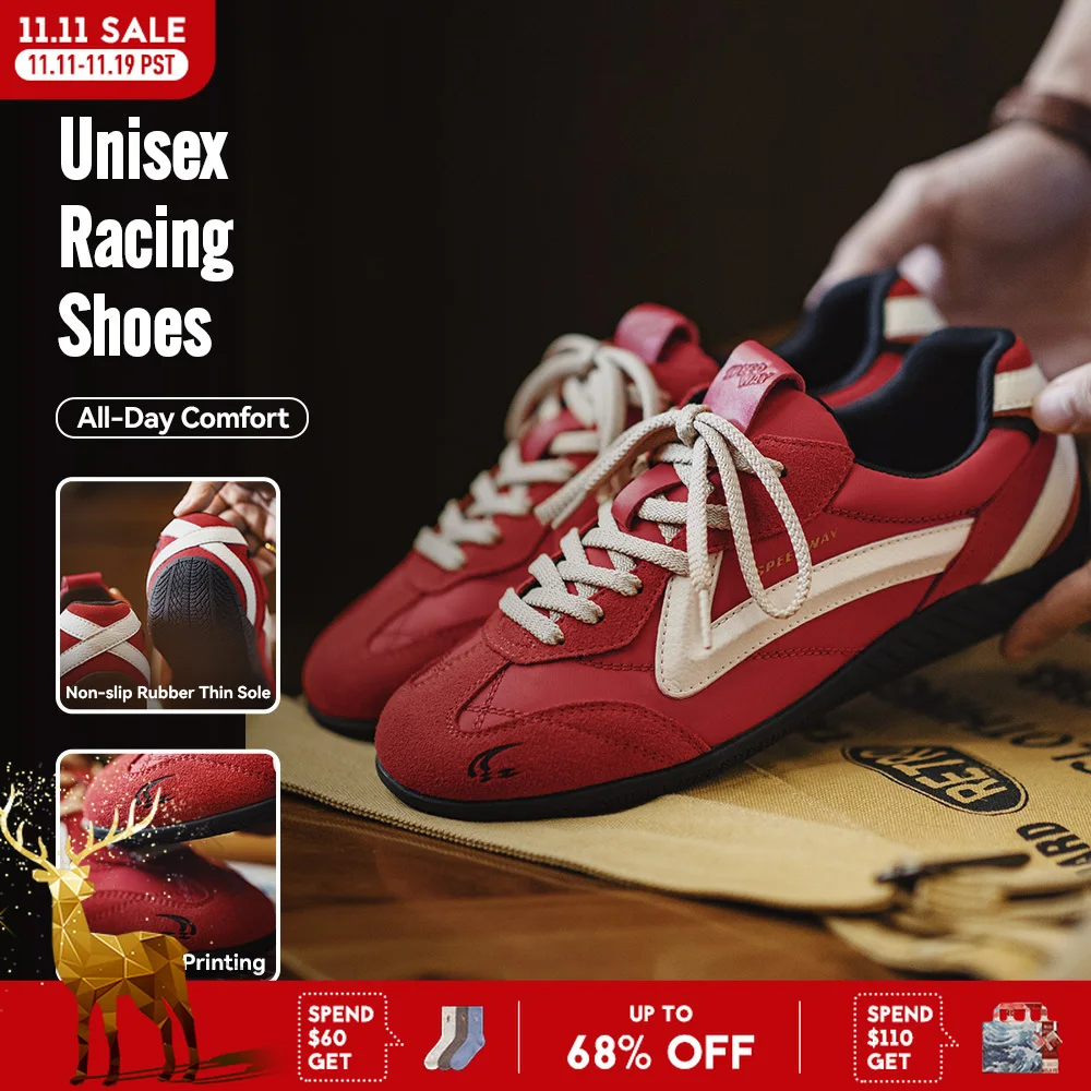 

Maden Vintage Patchwork Red Racing Sneakers Unisex Summer Breathable German Trainers Shoes Thin Sole Casual Lace-Up Sporty Shoes