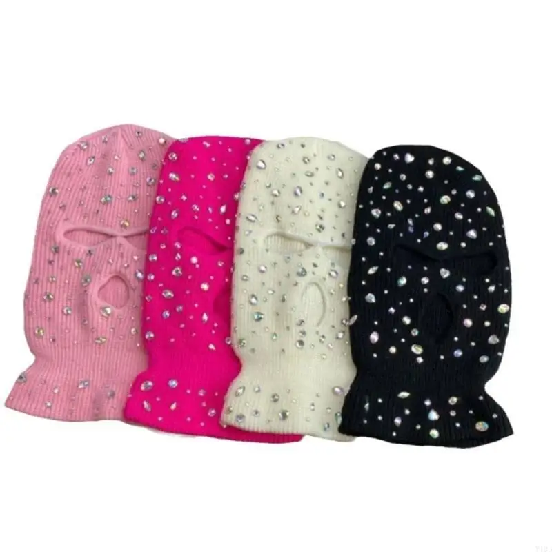 

Unisex Jeweled Hat Neck Warmer Hooded Face Cover Hat Balaclava Hat with Blingbling Diamante for Cold Weather