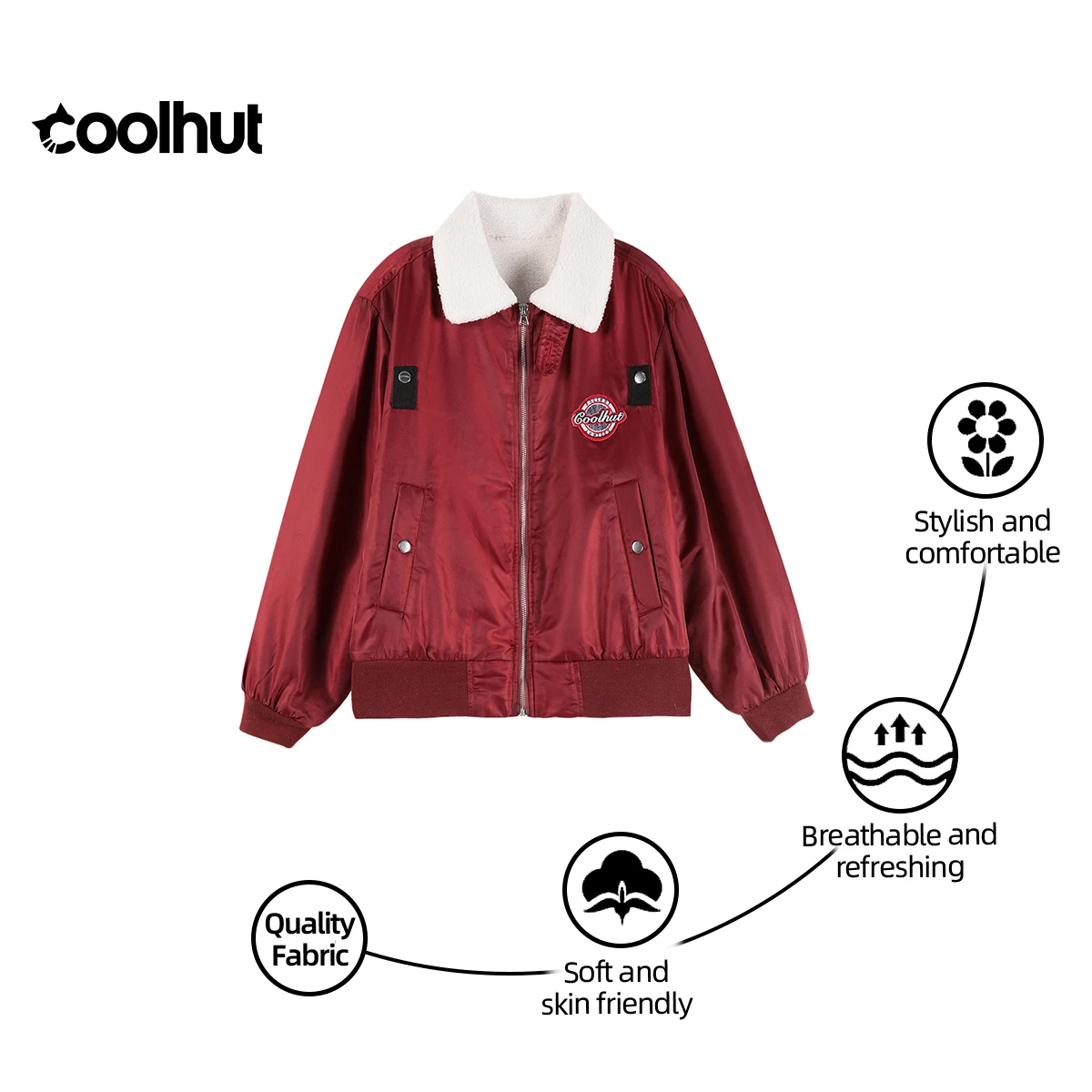

COOLHUT New Vintage Anorak Red Color Block Women's Jacket Fall Winter Streetwear American Retro Loose Fit Hip Hop Outerwear Coat