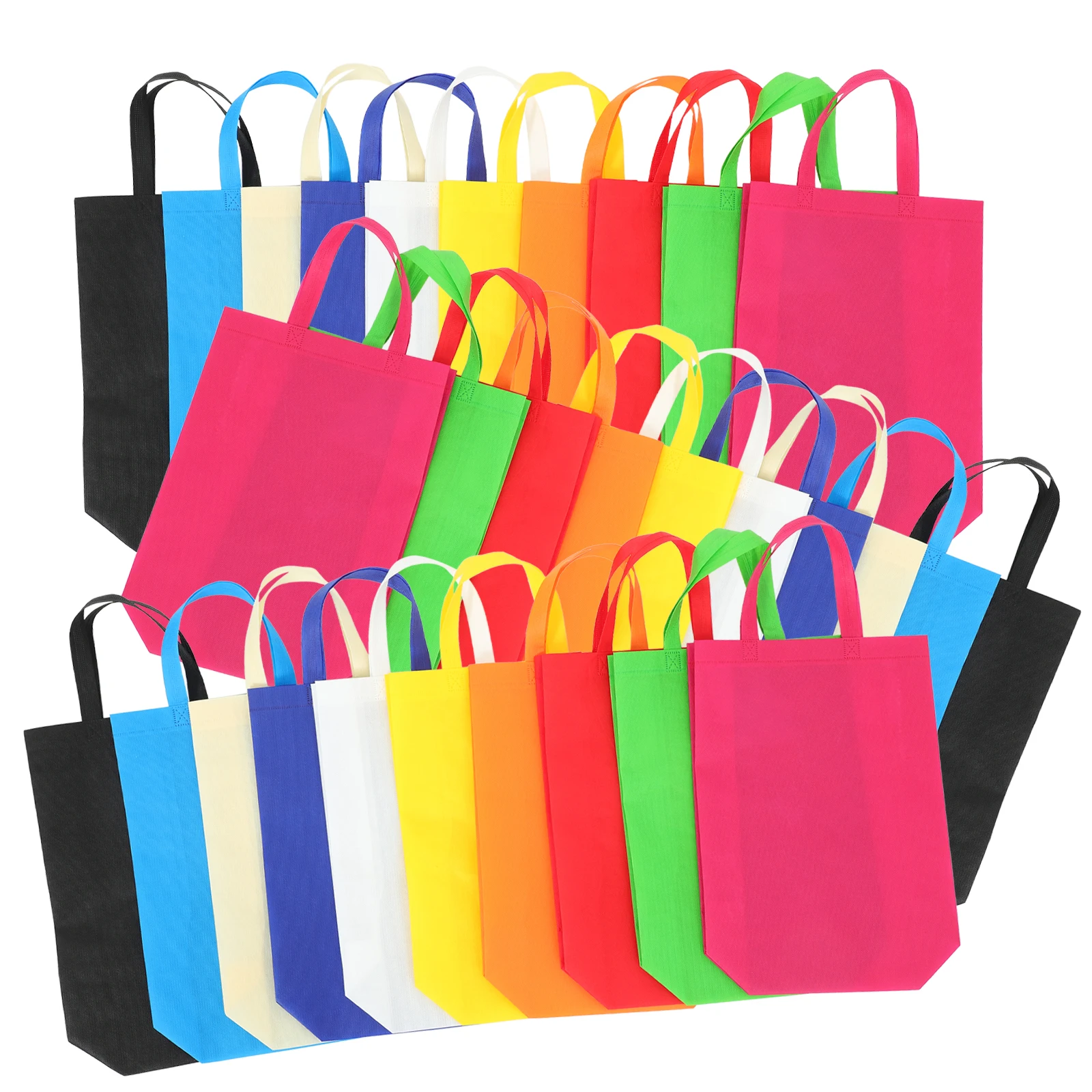

30pcs White Non Woven Tote Bags Foldable Shopping Tote Reusable Grocery Handle Bag Storage Party Gift 25x30x10cm