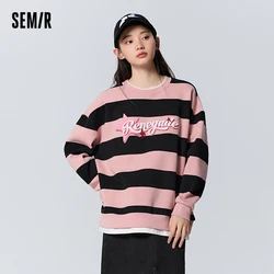 Semir Sweatshirt Women Mid-Length Spliced Pullover Sweet Cool Winter Trendy Loose Letter Striped Shirt