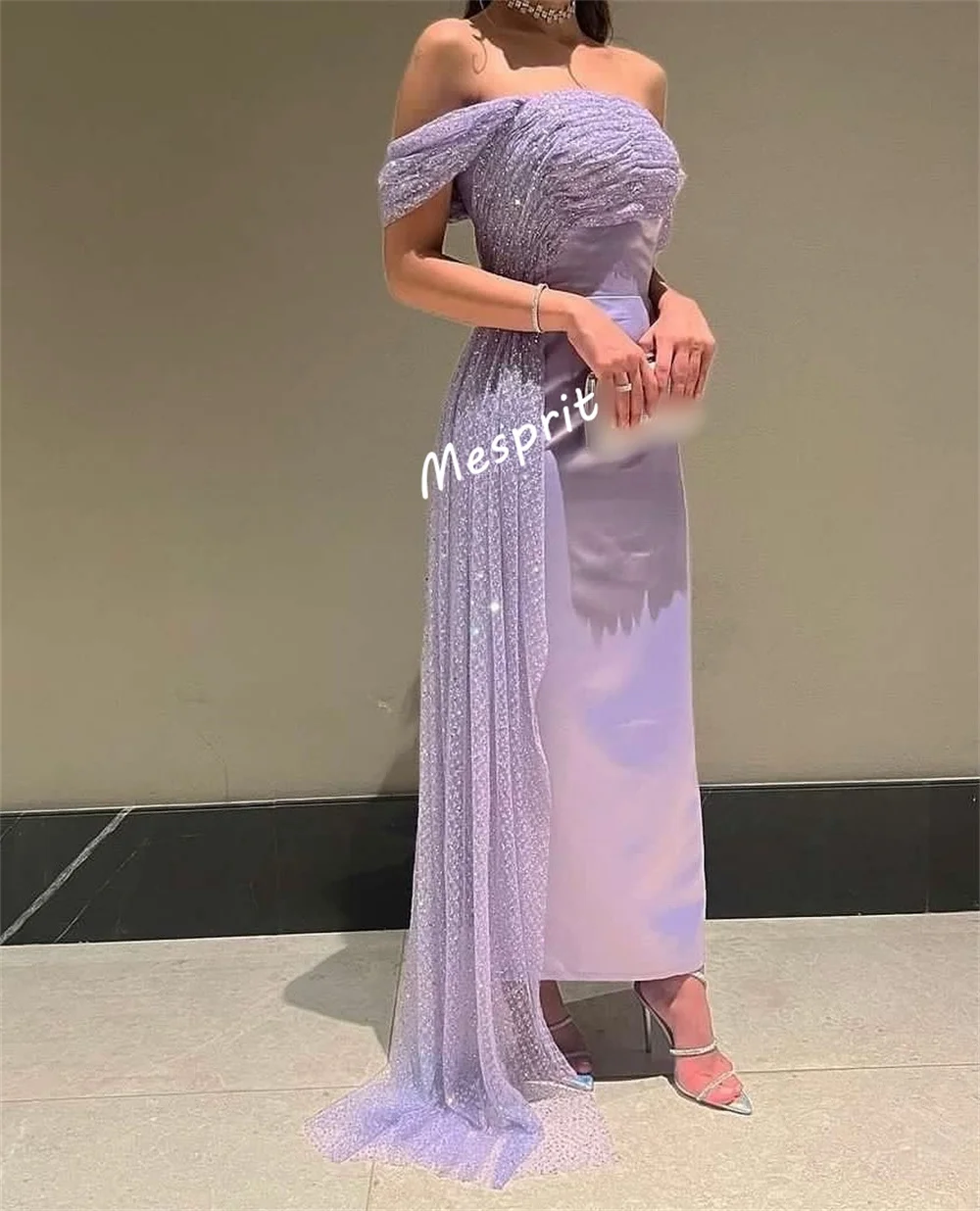 Customized Charmeuse Pleat Charming Off-the-shoulder Straight Midi Dresses Bespoke Occasion Evening Dress Elegant Party Glitter
