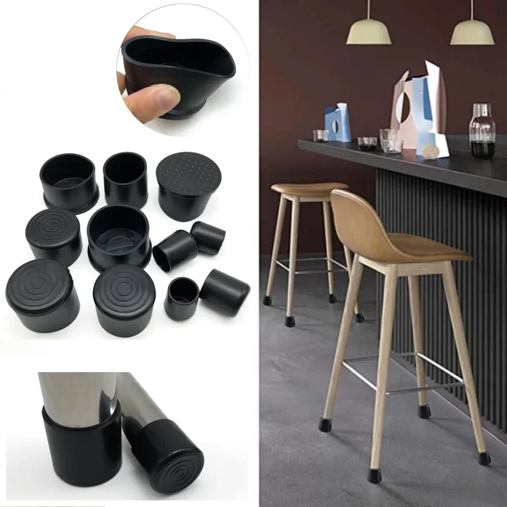8-32PCS PVC Soft Rubber Round Tube Stainless Steel Cap Anti Slip Wear Resistant Silent Table Chair Floor Protective Rubber Cover