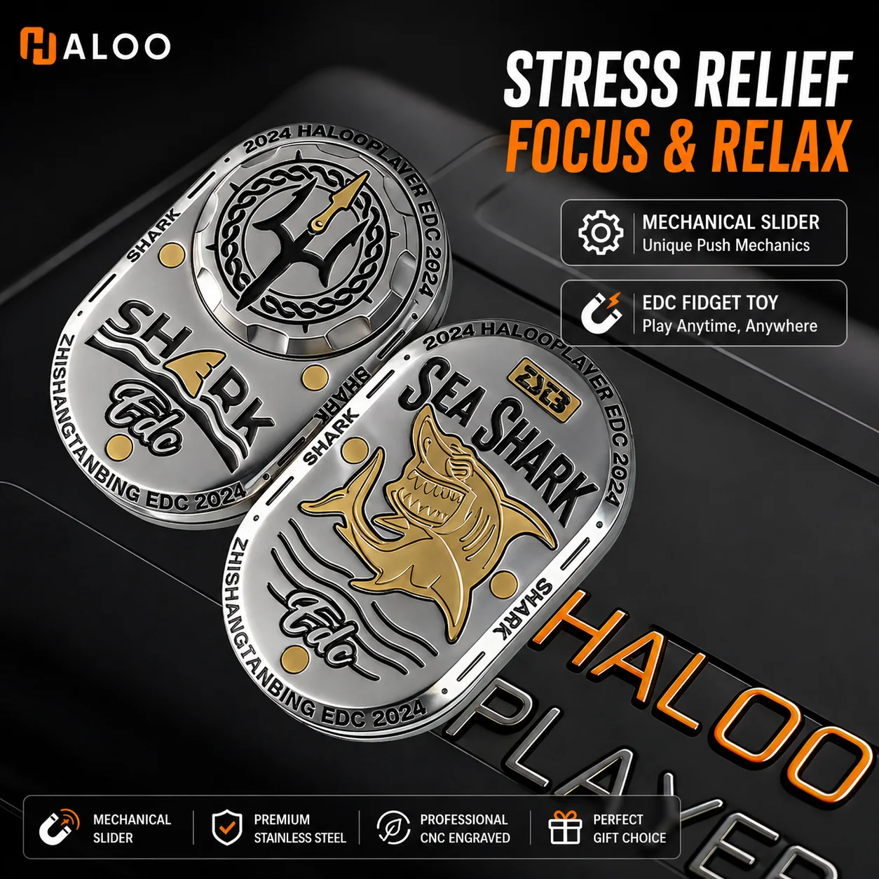 HalooPlayer Sea Shrak Fidget Spinner EDC Fidget Toys Stress Reliever Anti Anxiety Hand Spinner for Adults Kids
