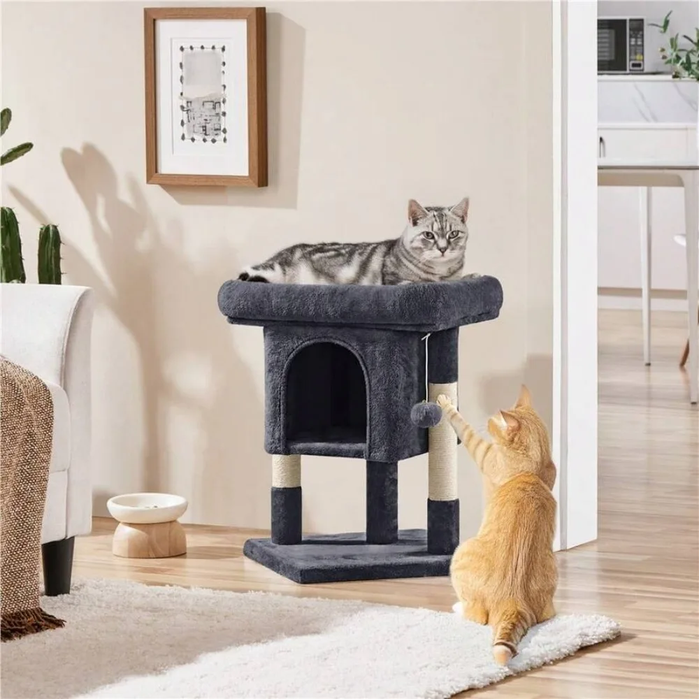 

23.5″ 2-Level Cat Tree With Wide Top Perch & Cat Condo & Natural Sisal Scratch Posts For Small/Medium Cats