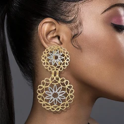 Pendientes de gota grandes de diseño de lujo para mujer, joyería de moda de dos tonos, regalo de fiesta de boda, tendencia