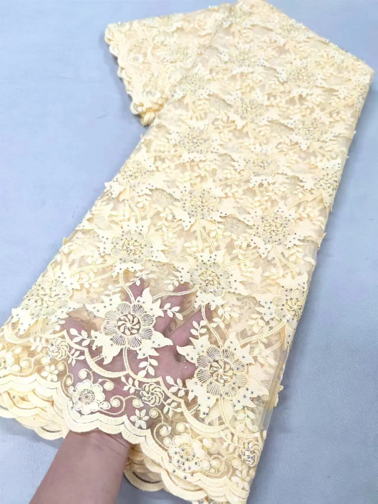 Latest African Sequins Lace Fabric 2024 High Quality Lace Embroidery Nigerian French Tulle Sequins Lace Fabric For Wedding