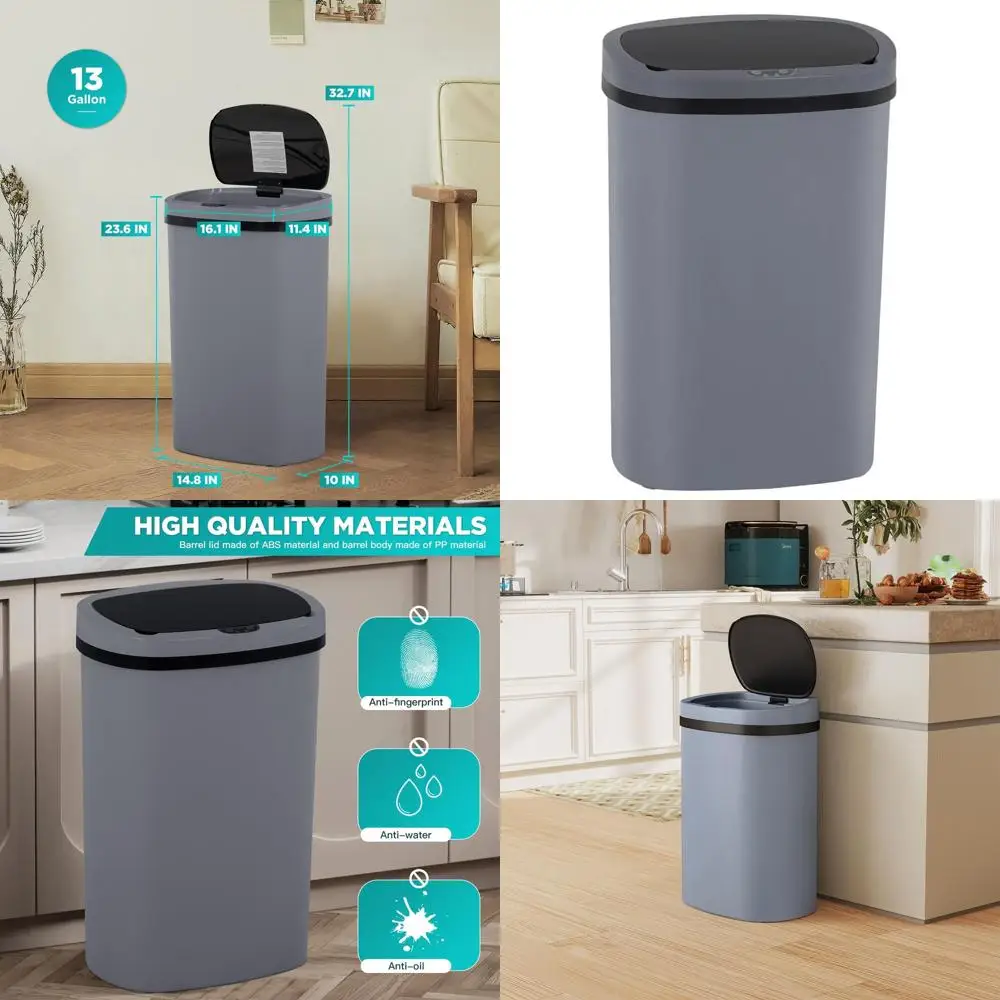 

13-Gallon Gray Automatic Touch Lid Trash Can with Motion Sensor for Kitchen, Home, and Bathroom