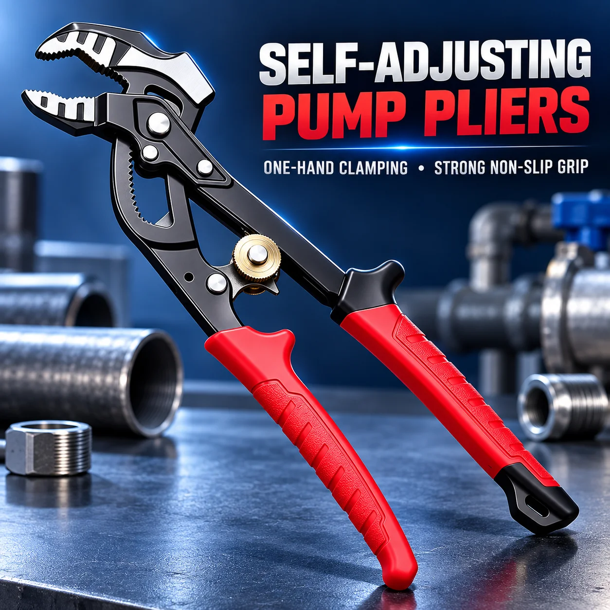8 Inch Self Adjusting Water Pump Pliers One Hand Quick Lock Pipe Wrench 50mm Wide Jaw Non Slip Grip for Plumbing Auto Repair
