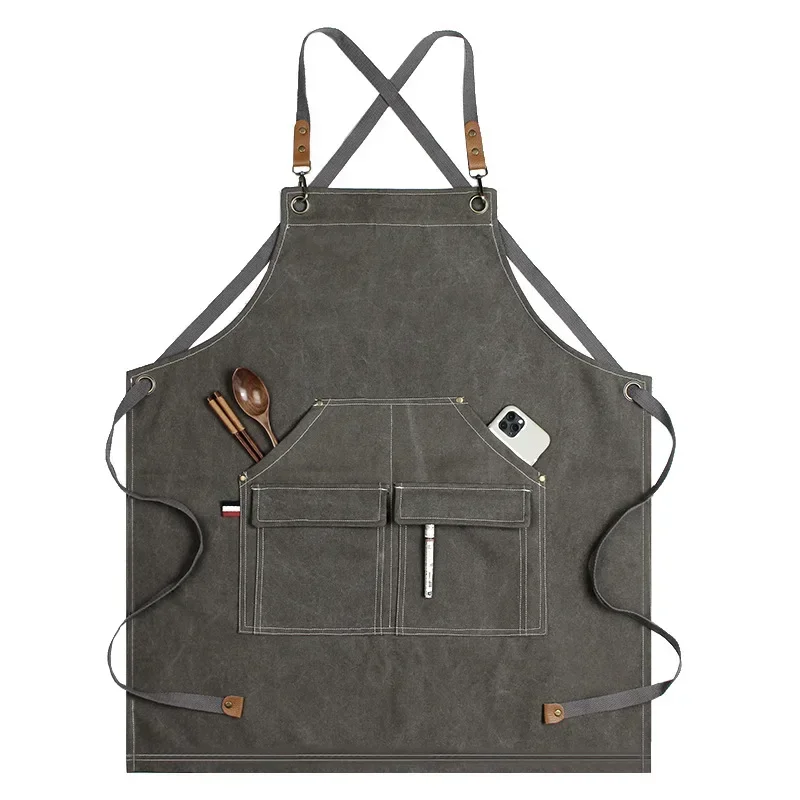 

Denim Thickened Canvas Apron Anti fouling Home Kitchen Work Coffee Shop Barber Apron Customized Logo Printing