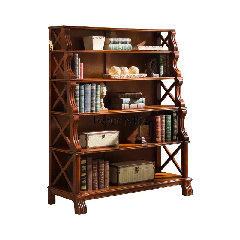 American solid wood bookcase European shelf Floor to ceiling multi-layer storage bookshelf