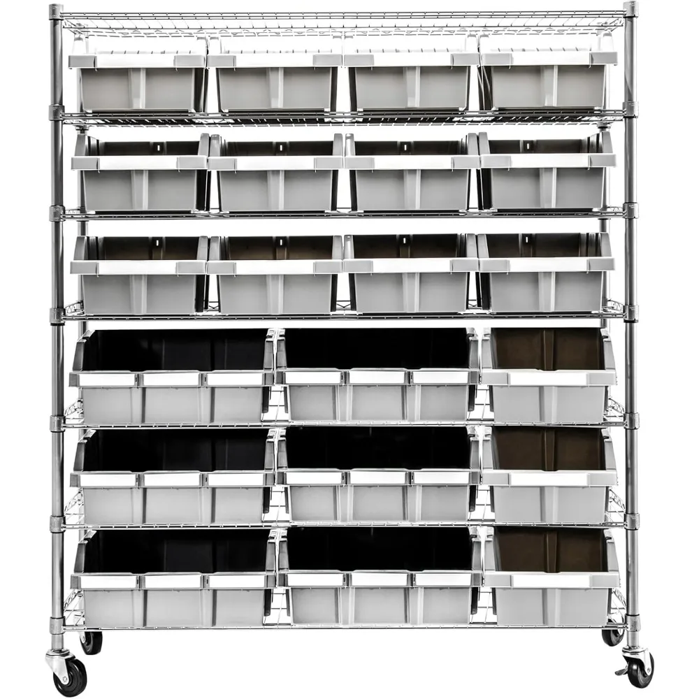 Heavy Duty NSF Bin Rack Solid Steel Wire Shelving Storage Unit, Patented Organizer for Garage, Includes 21 Bins