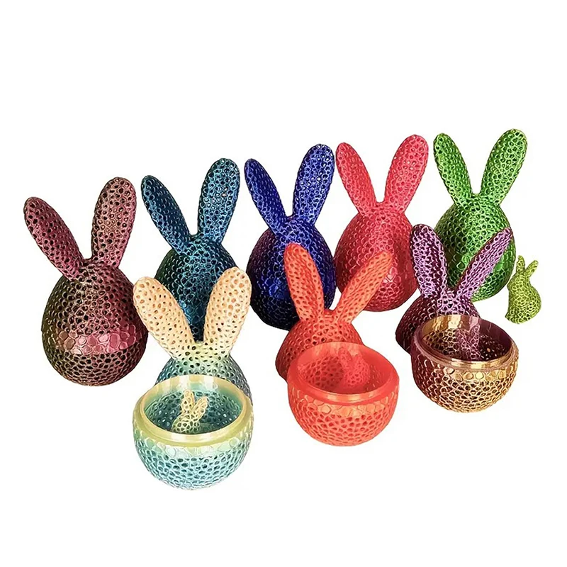 Easter Egg Hunt Toys,Desktop Ornament Decorations 3D Printed Easter Egg Bunny Figurines,Bunny In Egg,Hollow Rabbit Eggs Set