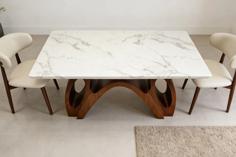 Modern simple marble dining table rectangular multi-layer solid wood base dining table