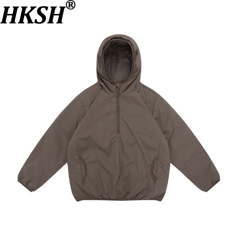 

HKSH Autumn Winter New Men's Half-Zip Pullover White Duck Down Jacket Outdoor Safari Style Lightweight Women Padded Coat HK15665