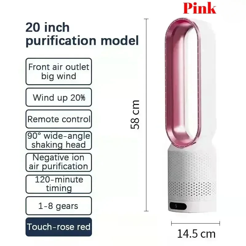 20 Inch Bladeless Tower Fan with Remote, 8 Speed Wind, 90° Oscillation, Negative Ion Purifier, 120 Min Timer, Touch Control image 3