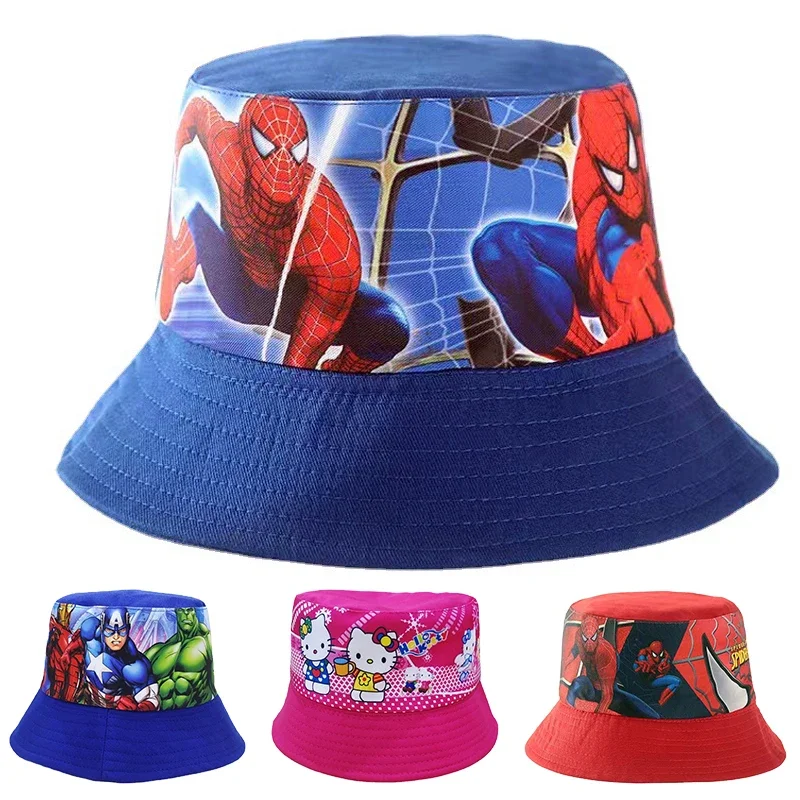 Disney Marvel Kids Fisherman Hat Cartoon Spiderman Bucket Hats for Boy Girl Fashion Outdoor Panama Sun Caps Children Accessories