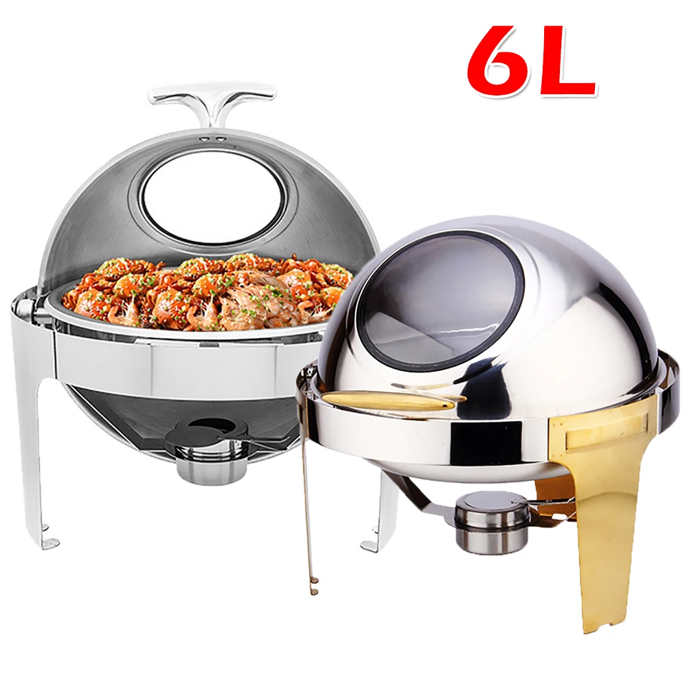 

6L Stainless Steel Buffet Stove Food Warmer Round Flip-Top Visual Buffet Stove for Household Cmmercial Self-Service Tableware