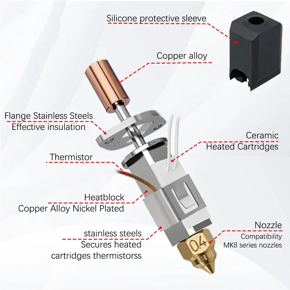 Pour Creality Hotend CR-M4 K1 K1 Max Hotend Kit nuits de chauffage en céramique pour Creality K1 mise à niveau Hotend buse en cuivre plaqué