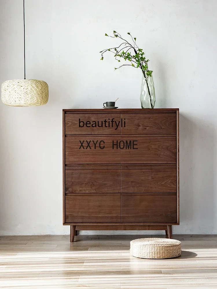 Armadietto di ricambio per otto pezzi in noce nera in stile giapponese, semplice armadio laterale in legno massello, cassetto portaoggetti, soggiorno, corridoio in legno nordico