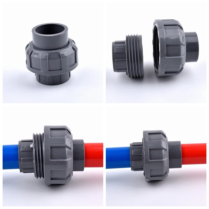 1Pc 20 25 32 40 50mm ID Quality Thickening Grey PVC Union Joint PVC Pipe Connector For Irrigation Garden Hydroponic System