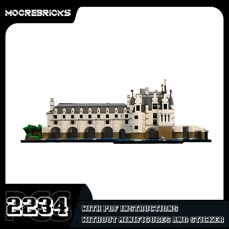 MOC-118889 Chenonceau Kasteel Klassieke Bouwstenen DIY Handgemaakte Assemblage Architectuur Model Bricks Speelgoed Jongens Verjaardagscadeautjes