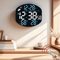 Large Digital Wall Clock Weather Station Forecast TEMP Humidity Date Week Night Mode Table Clock 2 Alarm 12/24H LED Alarm Clock