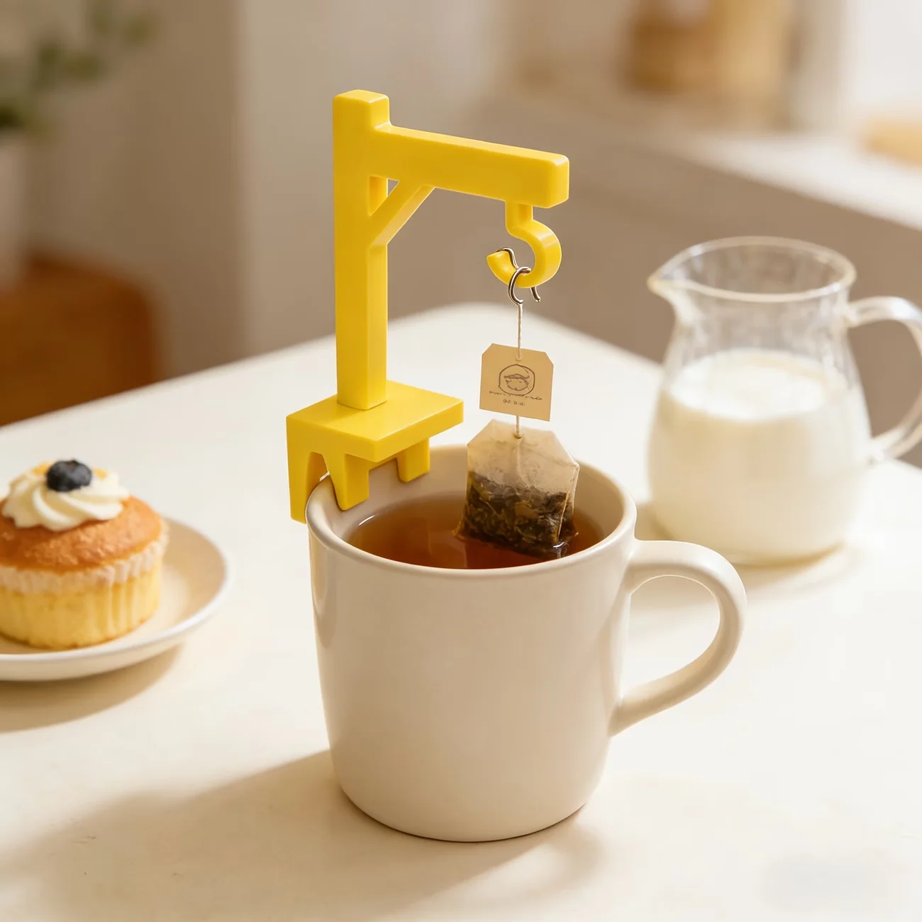 Creative mini crane shaped tea bag holder with reusable cup edge and anti drop tea bag hook suitable for cups 3-5mm thick