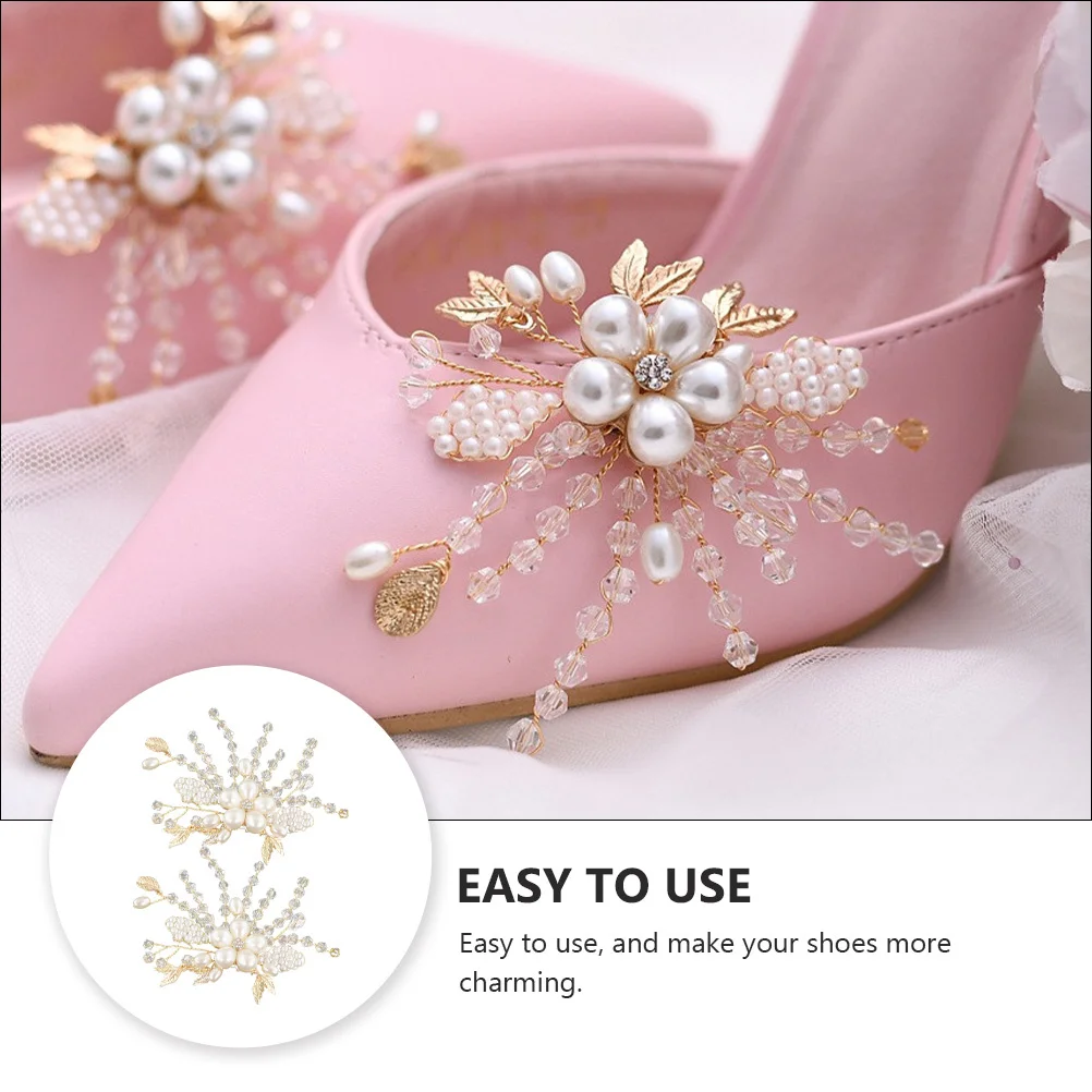 

1Pair Metal Shoe Buckles Safe Durable Imitation Pearl Bride Wedding Shoe Decorations Perfect for Weddings Parties and