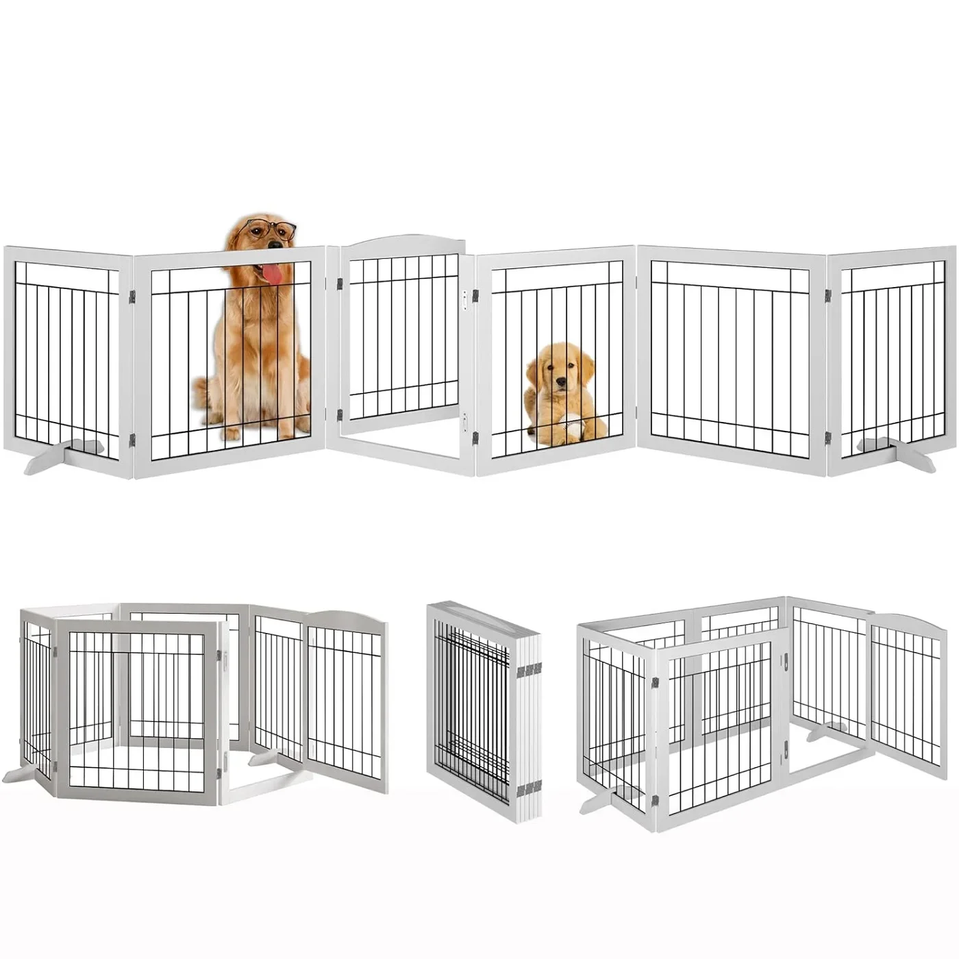 High Quality Low Price Wood Pet Retractable Door Gate Pet Product Large Dog Fence Indoor 6 Panels Pet Barrier