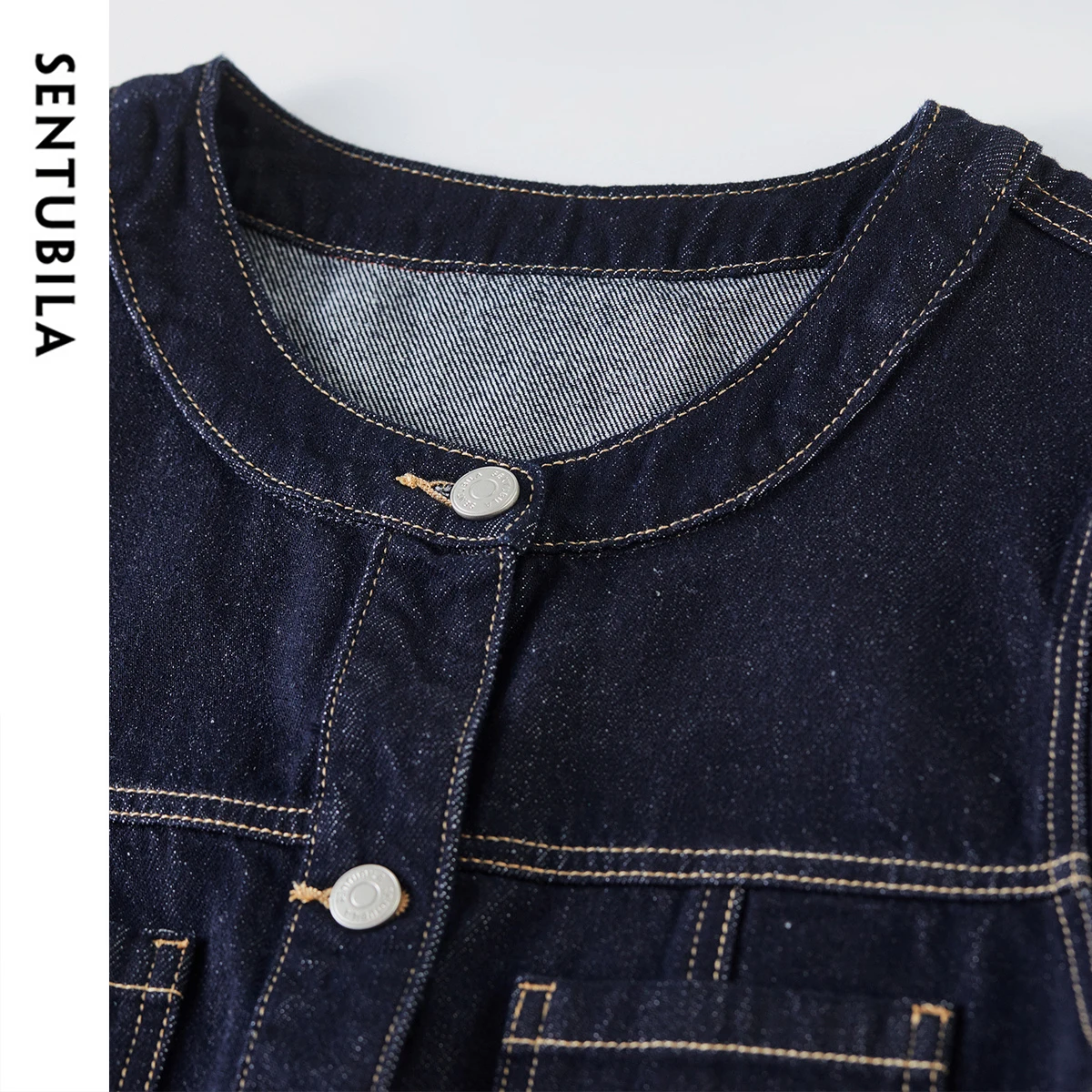 SENTUBILA Women's Short Sleeve Denim Jacket 2025 New Collection Woman Blue Cowboy Jackets Summer Outerwear Ladies Coat W52WD1926