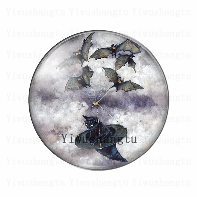 Black cat devil fierce animal Like the night 12mm/20mm/25mm/30mm Round photo glass cabochon demo flat back Making findings