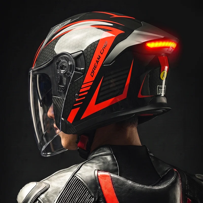 Best Seller Dual Visors DOT Motorcycle Helmet LED Intelligent Taillights Open Face Helmet Riding Comfortable Lining Helmet