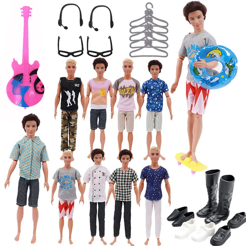 30 pcs Ken Doll Clothes Accessories Skateboard Headphones Swimming Ring For 30Cm Boy Doll 11.8inch Doll Casual Handmade Clothing