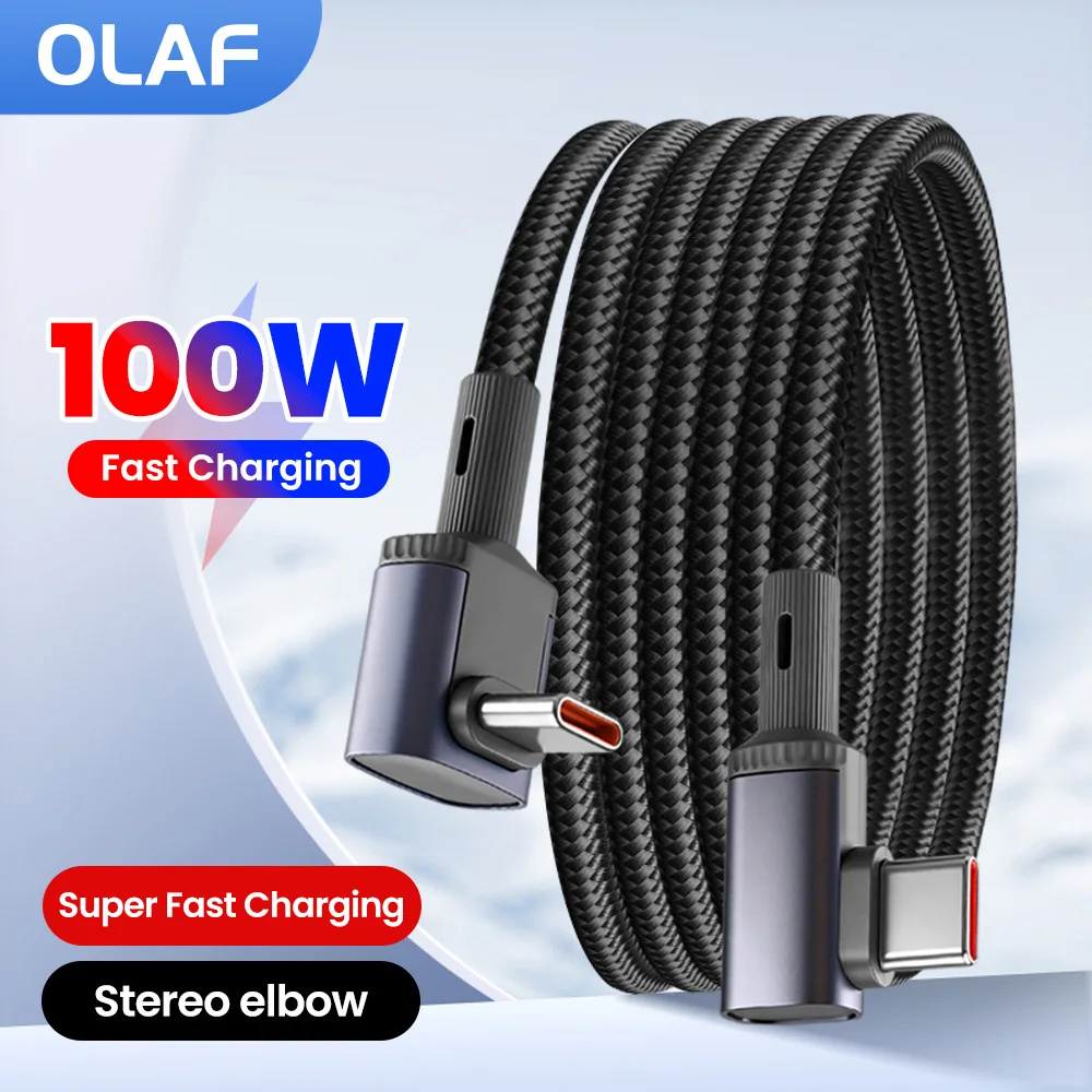 

100W Type C To USB C Cable 90 Degree Elbow Type C Fast Charging Data Cable For Iphone 17 16 Samsung Laptop Tablet USB C Cable