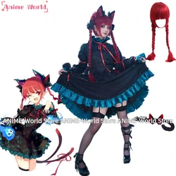 《Custom Size》Anime Touhou Project Kaenbyou Rin Halloween Party Dress Cosplay Costume Wig Ear Tail