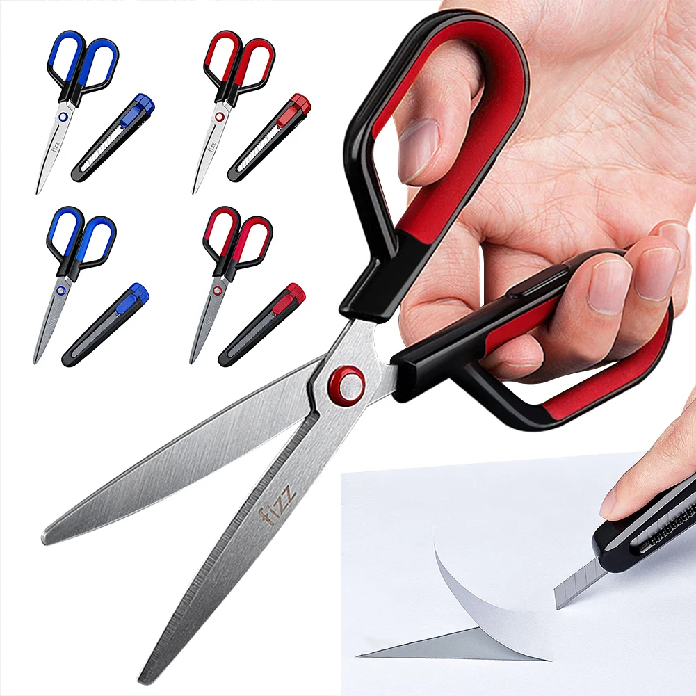 2 in 1 Scissors Fluorine Coating All Purpose Safe Stainless Sharp Art Knife for Paper Cutting Adhesive Tape DIY Craft Supplies