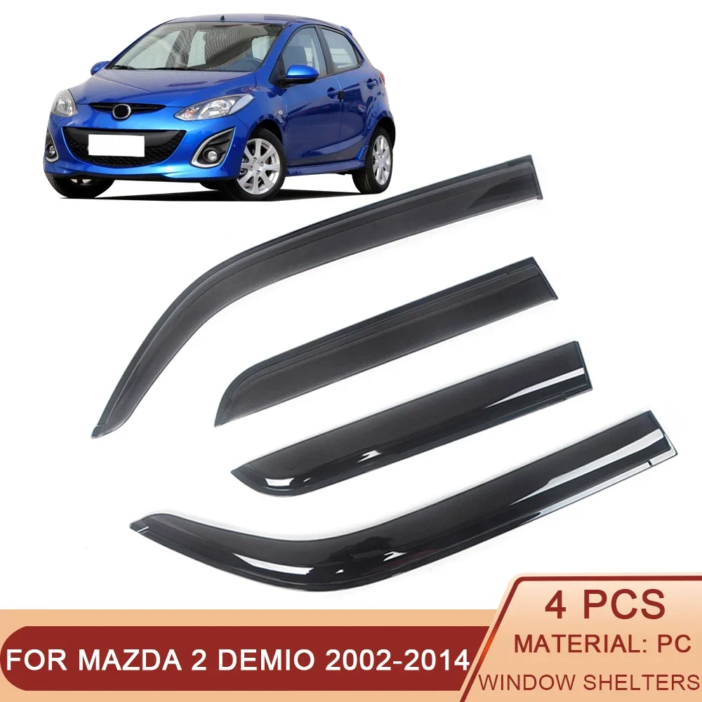 

For Mazda 2 Demio 2002-2014 Auto Side Window Wind Deflectors Visors Black Rain Guard Door Visor Vent Shades Dark Smoke Ventvisor