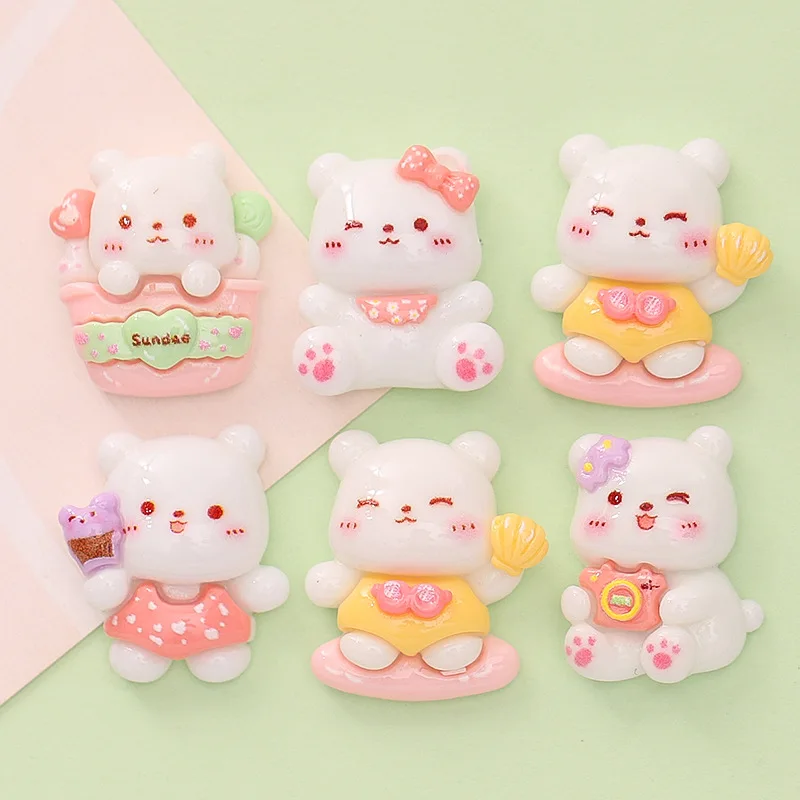 

100 Cartoon Animal Little White Bear Flatback Resin Cabochon Embellishments DIY Kids Hair Bows Accessories Phone Case Decoration