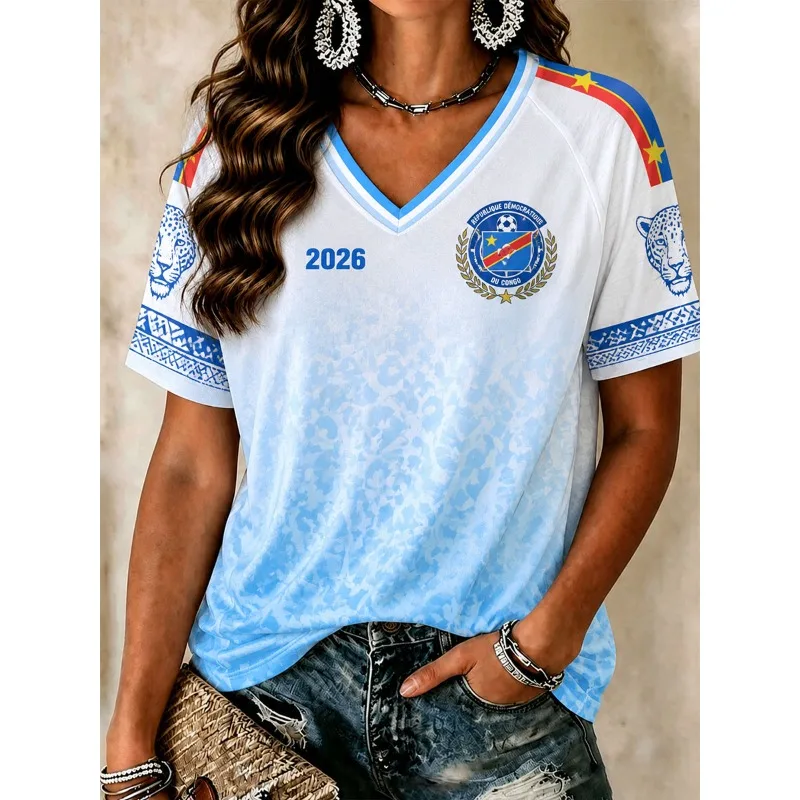 2026 Family Matching DR Congo Dynamic Brushstroke Leopard Art Themed Football Jersey Breathable Quick-Dry Soccer Fans Soccer Tee