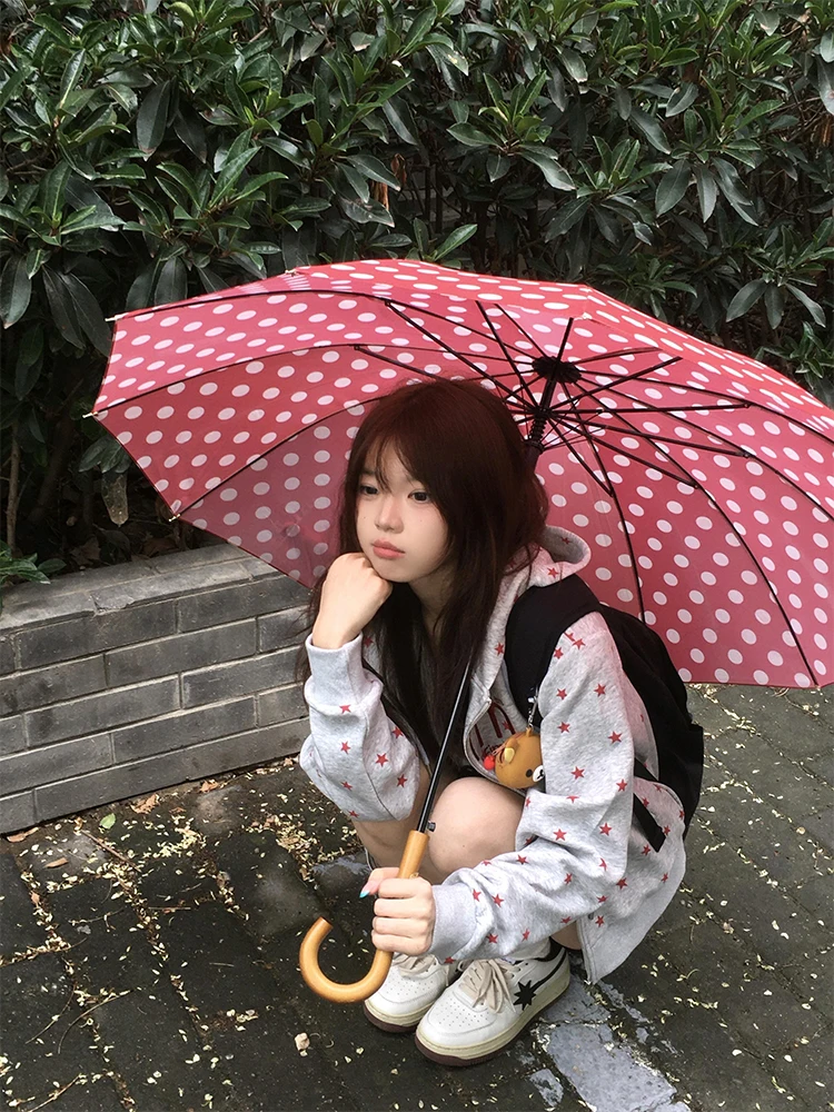 Suda con Capucha Bordada con Estampado de  Americana Retro, Cárdigan Hoado con Cremallera para Mujer, Prenda Ex...