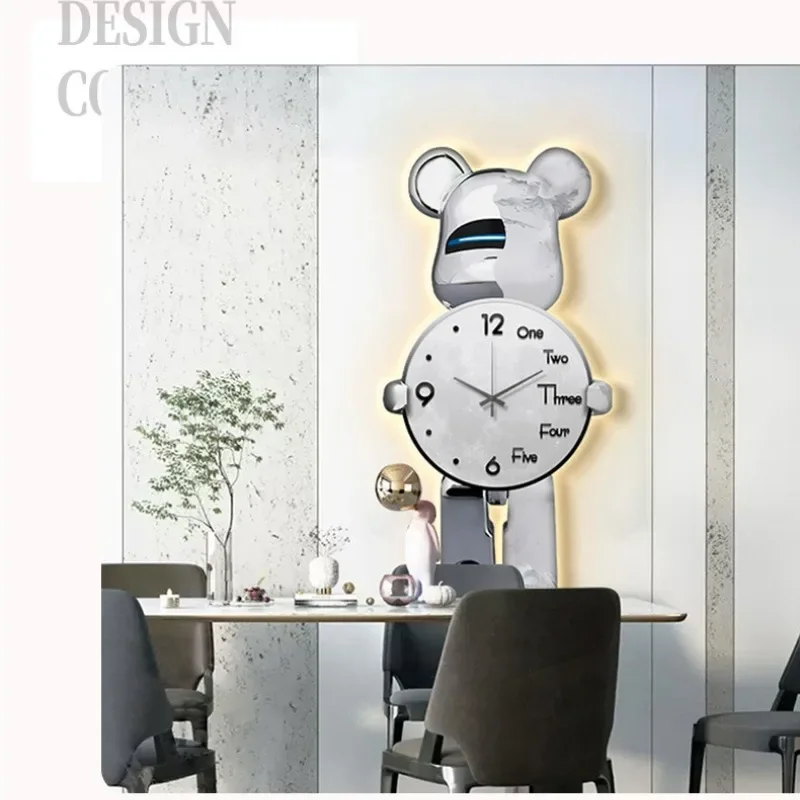 Wall Aesthetic Bear Clocks LED Lamp Unique Bear Wall Silent Light Clock Luxurious Living Room Porch Decor Interior Ornament - view 3