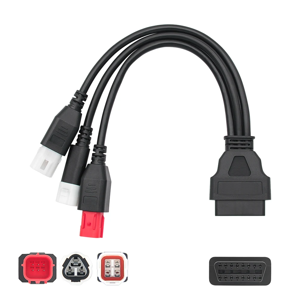 3 IN 1 Motorcycle OBD2 Extended Cable For Yamaha 3pin 4pin For Honda 6pin to 16pin OBDII  Adapter Diagnostic Connector Cables